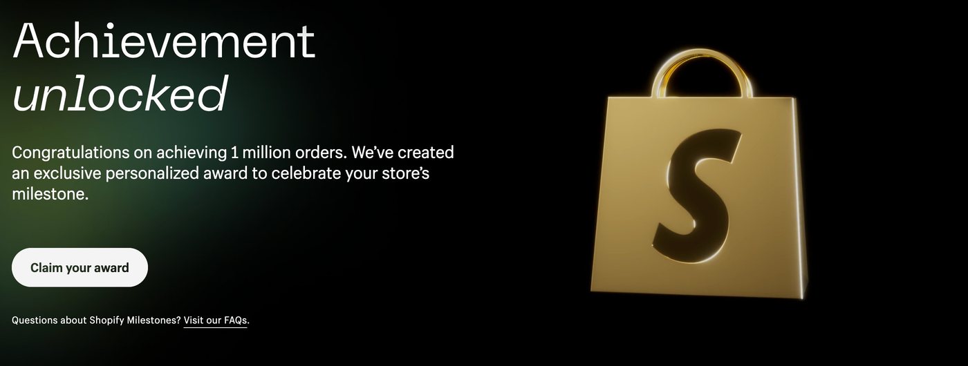 Shopify 1 million orders achievement